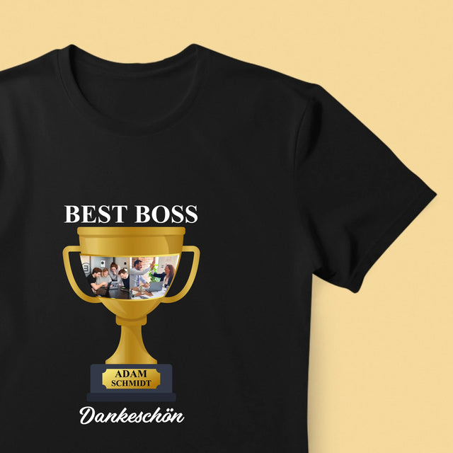 Fotocollage: Best Boss Pokal - T-Shirt Für Herren