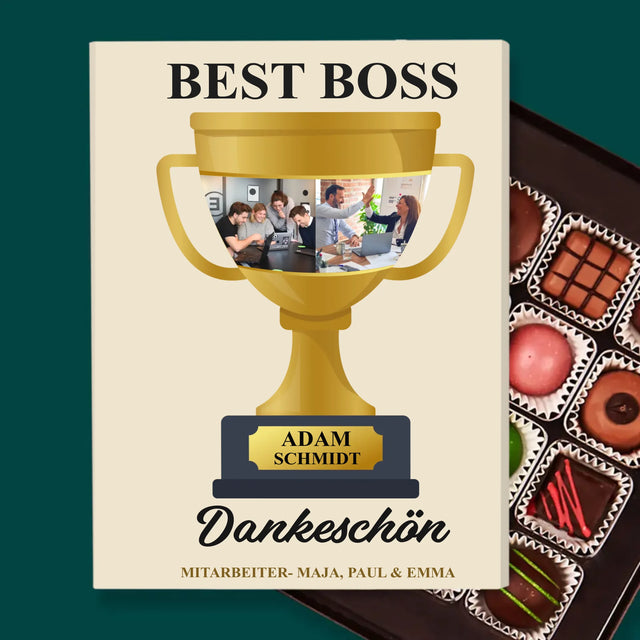 Fotocollage: Best Boss Pokal - Pralinen