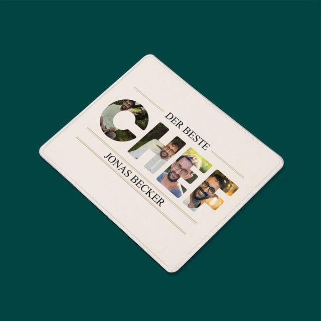 Buchstaben-Collage: Bester Chef 2 - Mauspad