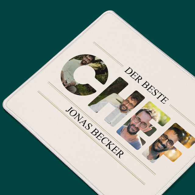 Buchstaben-Collage: Bester Chef 2 - Mauspad