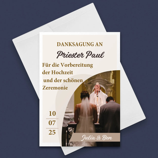 Foto Und Unterschrift: Danksagung Für Den Priester - Hochzeit - Glückwunschkarte
