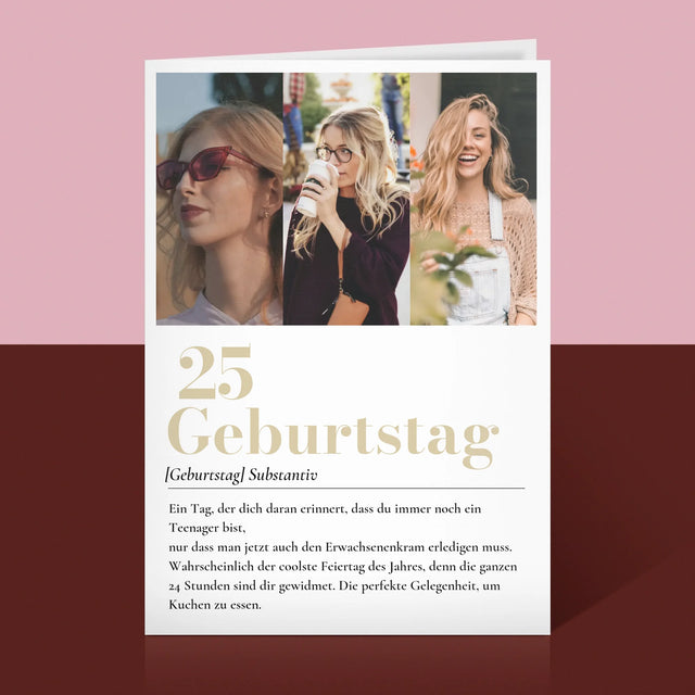 Fotocollage: 25. Geburtstag Definition - Glückwunschkarte