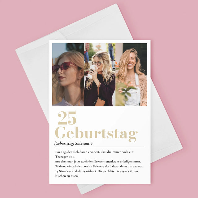 Fotocollage: 25. Geburtstag Definition - Glückwunschkarte