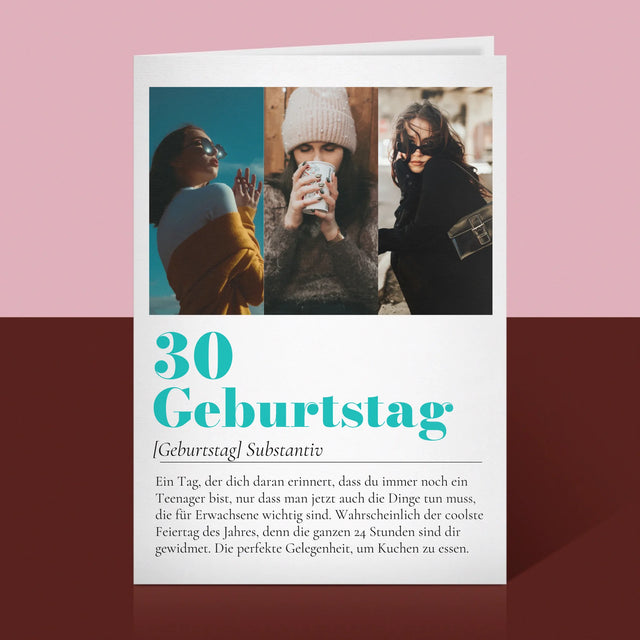 Fotocollage: 30. Geburtstag - Definition - Glückwunschkarte