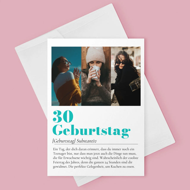 Fotocollage: 30. Geburtstag - Definition - Glückwunschkarte