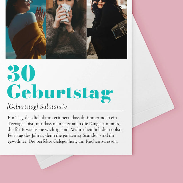 Fotocollage: 30. Geburtstag - Definition - Glückwunschkarte