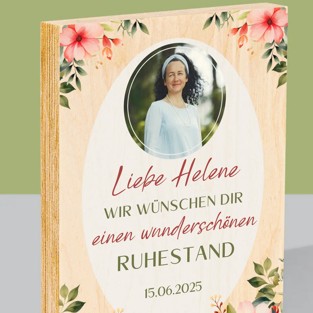 Foto Und Unterschrift: Wunderschönen Ruhestand  - Druck Auf Holz