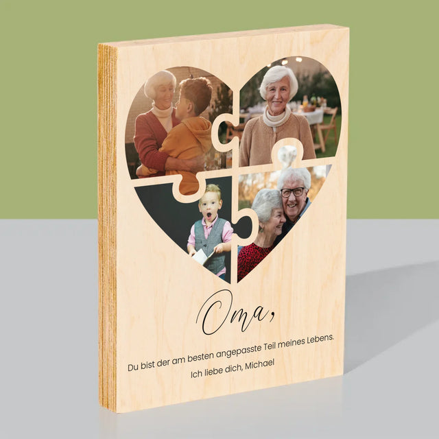 Fotocollage: Puzzleherz Für Oma - Druck Auf Holz
