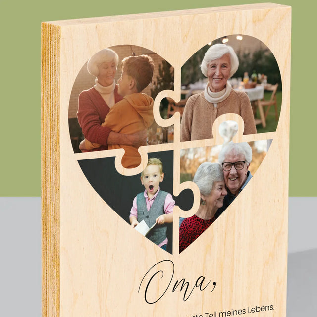 Fotocollage: Puzzleherz Für Oma - Druck Auf Holz