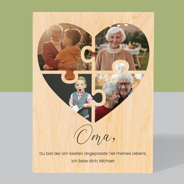 Fotocollage: Puzzleherz Für Oma - Druck Auf Holz