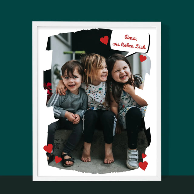 Foto Und Unterschrift: Oma, Wir Lieben Dich - Druck Mit Rahmen 30X40