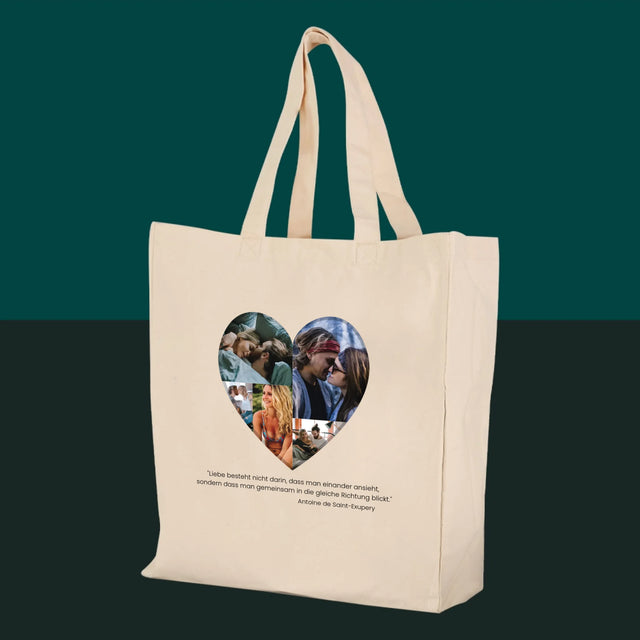 Fotocollage: Fotos im Herzen – Canvastasche mit Druck | DE