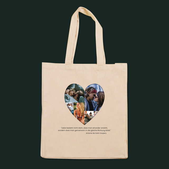 Fotocollage: Fotos im Herzen – Canvastasche mit Druck | DE