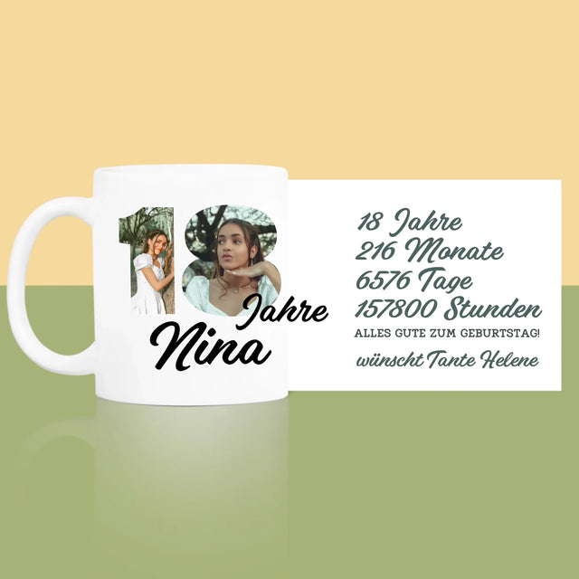 Buchstaben-Collage: 18 Jahre Countdown - Tasse
