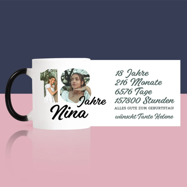Buchstaben-Collage: 18 Jahre Countdown - Tasse