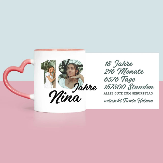 Buchstaben-Collage: 18 Jahre Countdown - Tasse