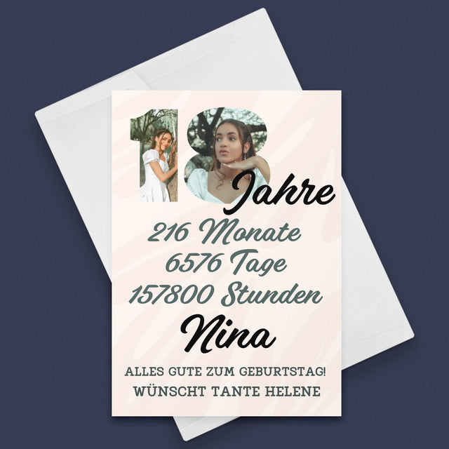 Buchstaben-Collage: 18 Jahre Countdown - Glückwunschkarte