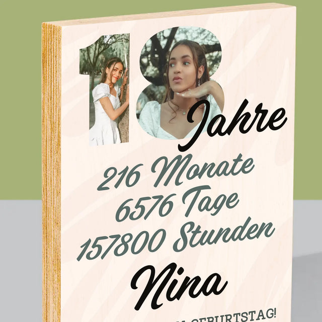 Buchstaben-Collage: 18 Jahre Countdown - Druck Auf Holz