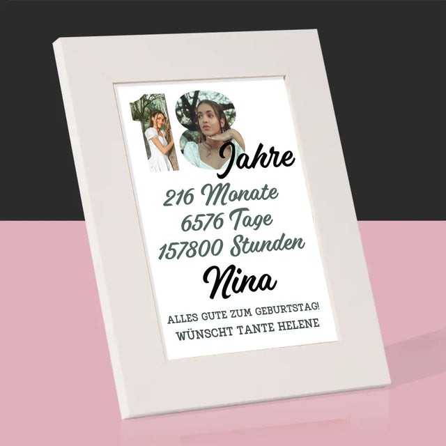 Buchstaben-Collage: 18 Jahre Countdown - Bilderrahmen