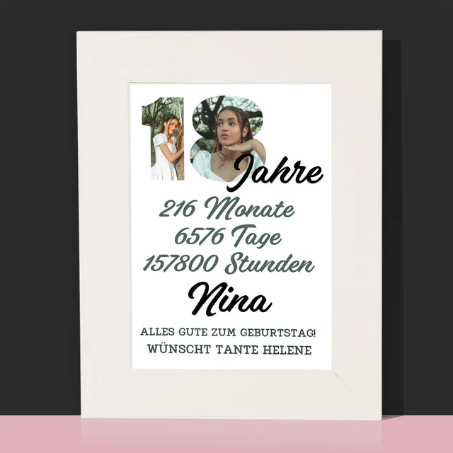 Buchstaben-Collage: 18 Jahre Countdown - Bilderrahmen