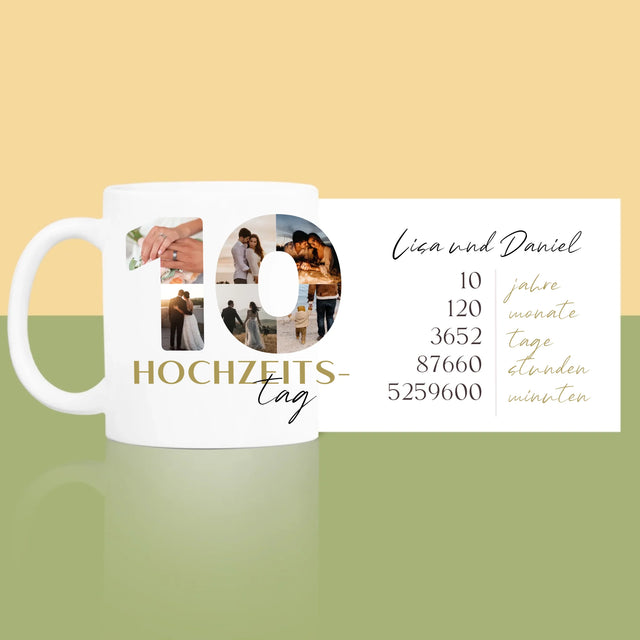 Buchstaben-Collage: 10. Hochzeitstag - Tasse