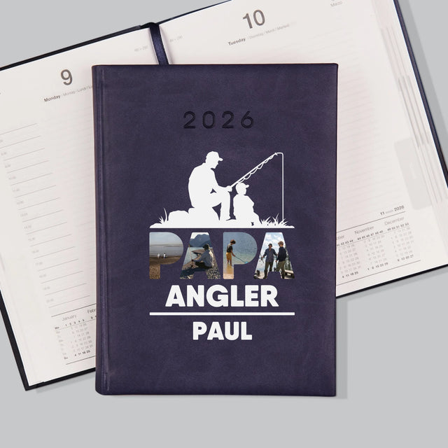 Buchstaben-Collage: Papa - Angler - Buchkalender
