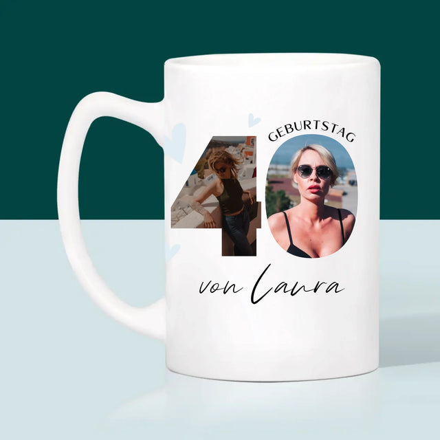 Buchstaben-Collage: 40. Geburtstag - Schöne Momente - Tasse