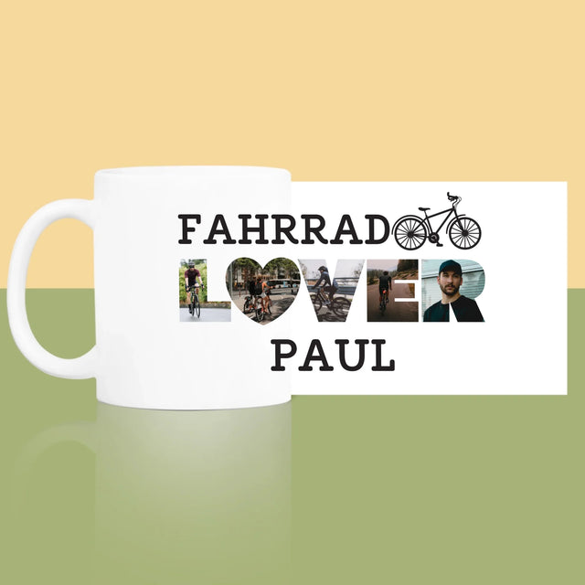 Buchstaben-Collage: Fahrradliebhaber - Tasse