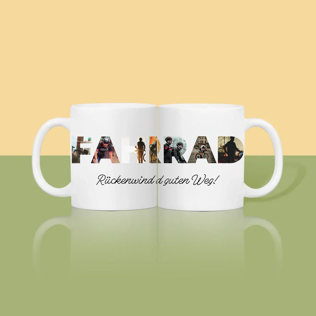 Buchstaben-Collage: Fahrrad - Tasse