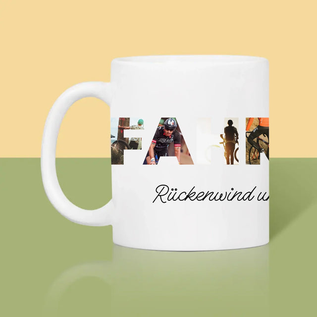 Buchstaben-Collage: Fahrrad - Tasse