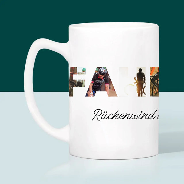 Buchstaben-Collage: Fahrrad - Tasse