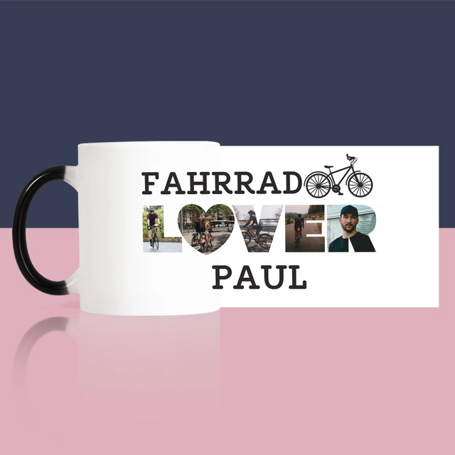 Buchstaben-Collage: Fahrradliebhaber - Tasse