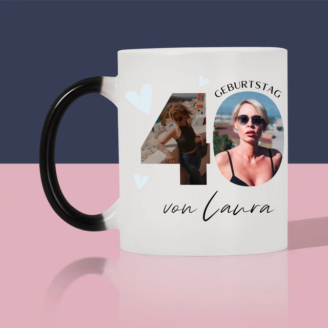 Buchstaben-Collage: 40. Geburtstag - Schöne Momente - Tasse