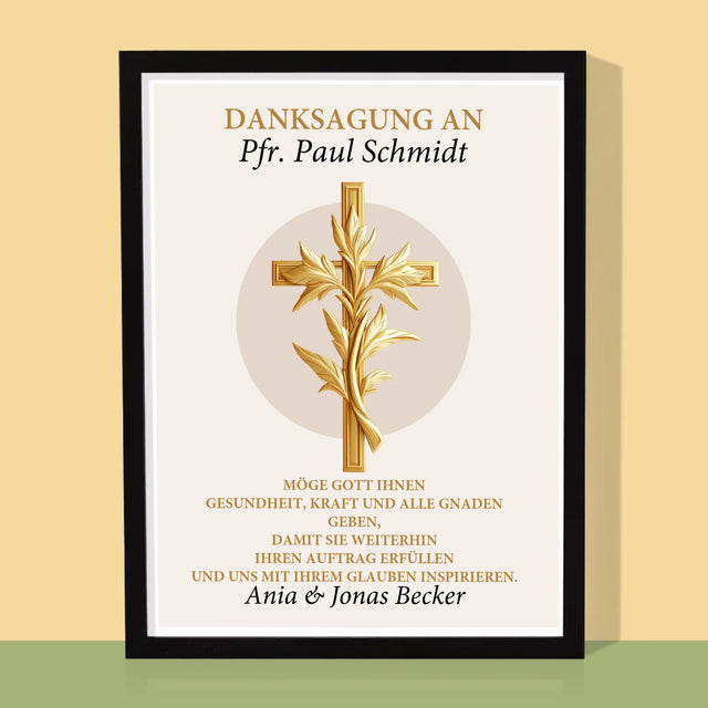 Name Und Unterschrift: Dank An Den Pfarrer - Druck Mit Rahmen 30X40