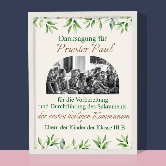 Foto Und Unterschrift: Dank An Den Priester-Kommunion - Druck Mit Rahmen 30X40