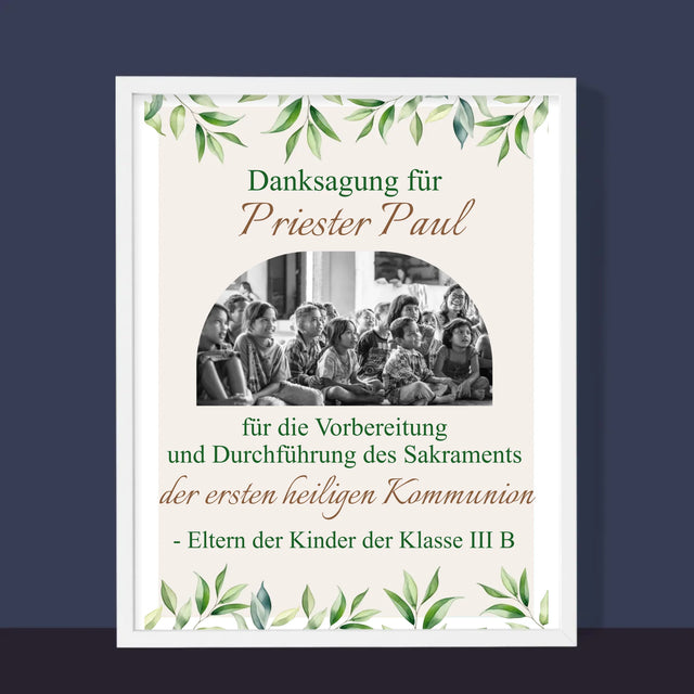 Foto Und Unterschrift: Dank An Den Priester-Kommunion - Druck Mit Rahmen 30X40