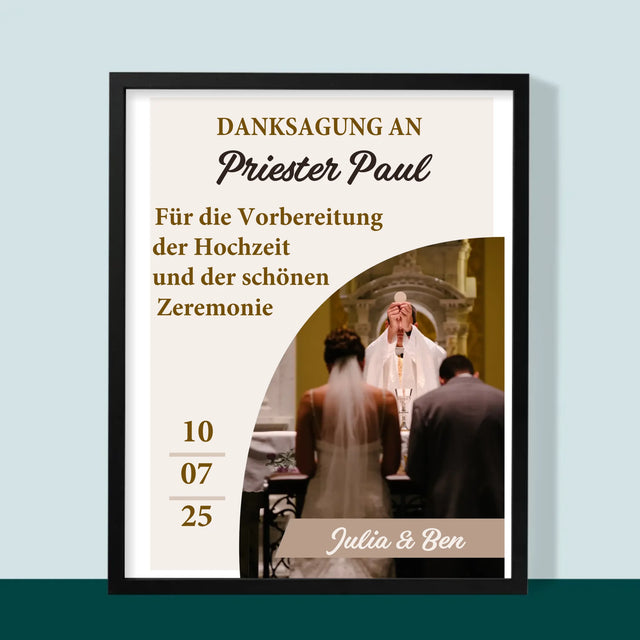 Foto Und Unterschrift: Danksagung Für Den Priester - Hochzeit - Druck Mit Rahmen 30X40