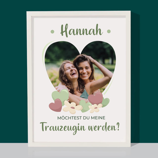 Foto Und Unterschrift: Willst Du Mein Trauzeugin Werden?  - Druck Mit Rahmen 30X40