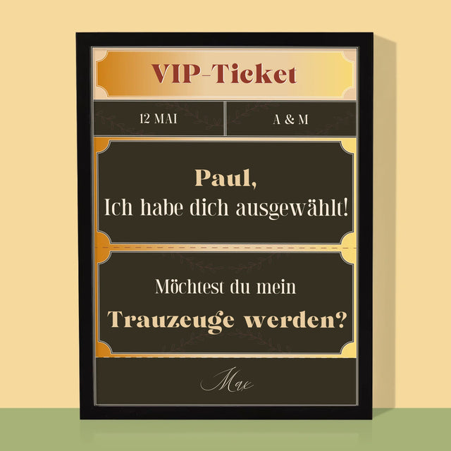 Name Und Unterschrift: Vip-Ticket- Trauzeuge - Druck Mit Rahmen 30X40