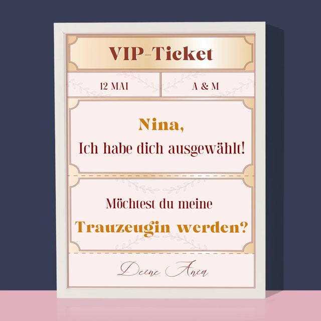 Name Und Unterschrift: Vip-Ticket- Trauzeugin - Druck Mit Rahmen 30X40