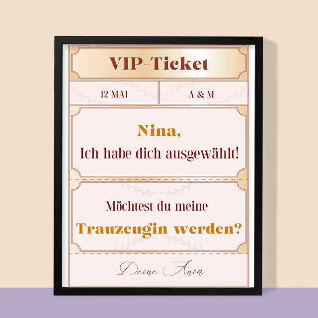 Name Und Unterschrift: Vip-Ticket- Trauzeugin - Druck Mit Rahmen 30X40