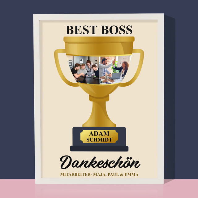 Fotocollage: Best Boss Pokal - Druck Mit Rahmen 30X40