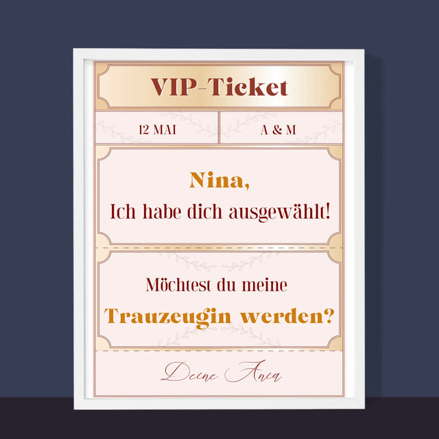 Name Und Unterschrift: Vip-Ticket- Trauzeugin - Druck Mit Rahmen 30X40