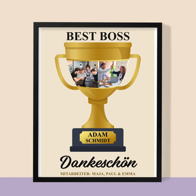 Fotocollage: Best Boss Pokal - Druck Mit Rahmen 30X40