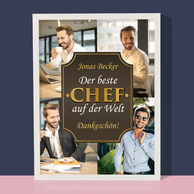 Fotocollage: Der Beste Chef Der Welt  - Druck Mit Rahmen 30X40