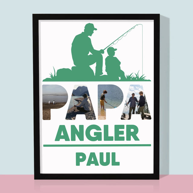 Buchstaben-Collage: Papa - Angler - Druck Mit Rahmen 30X40