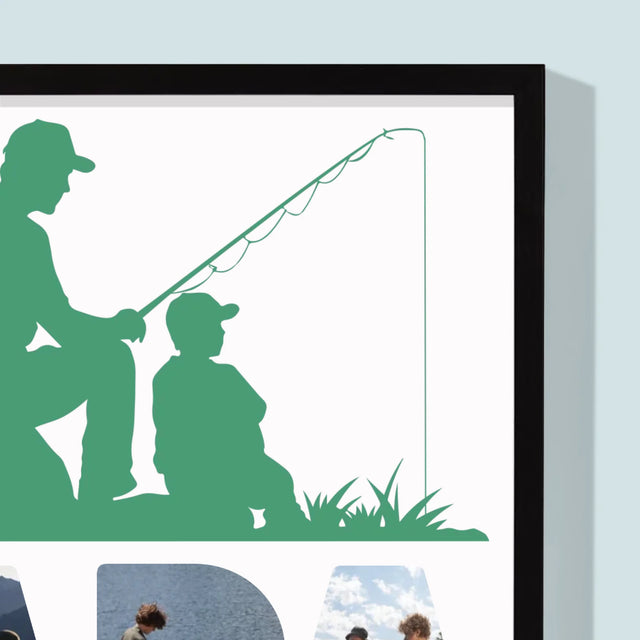 Buchstaben-Collage: Papa - Angler - Druck Mit Rahmen 30X40