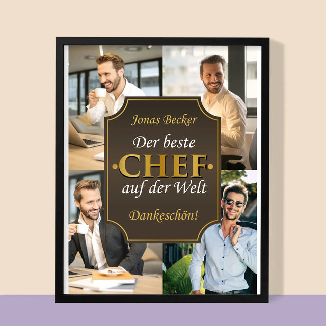 Fotocollage: Der Beste Chef Der Welt  - Druck Mit Rahmen 30X40