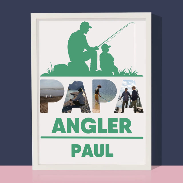 Buchstaben-Collage: Papa - Angler - Druck Mit Rahmen 30X40