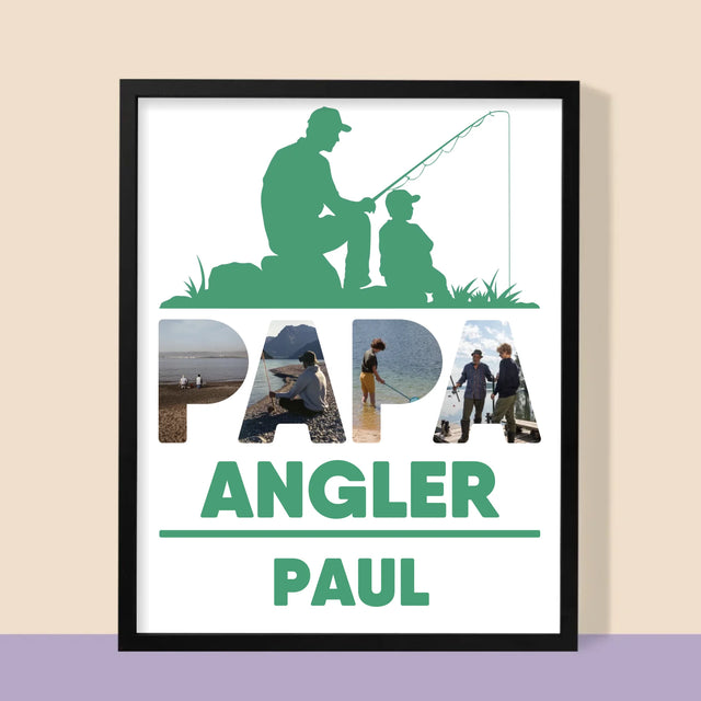 Buchstaben-Collage: Papa - Angler - Druck Mit Rahmen 30X40